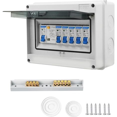 Boîte à Fusibles en Saillie IP65, Disjoncteur 63a Distributeur En Saillie Petit Distributeur, Boîte De Distribution Extérieure étanche, Interrupteur D'Air 2x6a+1x10a+1x20a+1x32a (1/5)