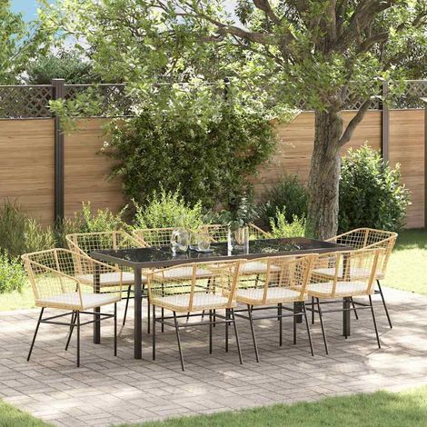Garten Essgruppe 9 pcs Braun Poly-Rattan (1/5)