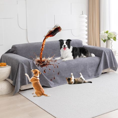 100% Protège Canapé Imperméable, Protege Canape Chien, Housse de Canapé Anti Pipi, Housse de Canape Anti Dérapante, Anti-Griffes Protège pour Chiens Chats Animaux, Gris, 300x180cm (1/5)