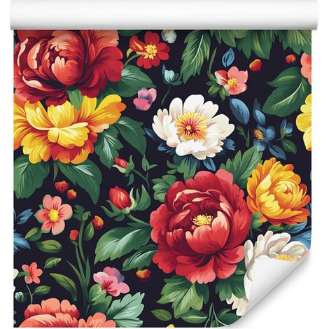 Papier peint à motifs floraux rouges et verts pour salon et chambre 50x1000 (1/5)