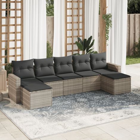 vidaXL Salon de jardin avec coussins 7 pcs gris clair résine tressée (1/3)