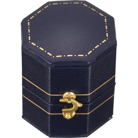 Achteckige Ringbox aus Leder und Flanell Leicht und Tragbar Elegante Vintage Ringschatulle für Besondere Anlässe und Romantische Dekorationen (1/5)