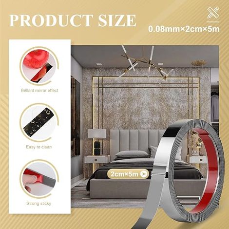 Moulure Autocollante en Acier Inoxydable 2cm×5m, Miroir, Argent (1/3)