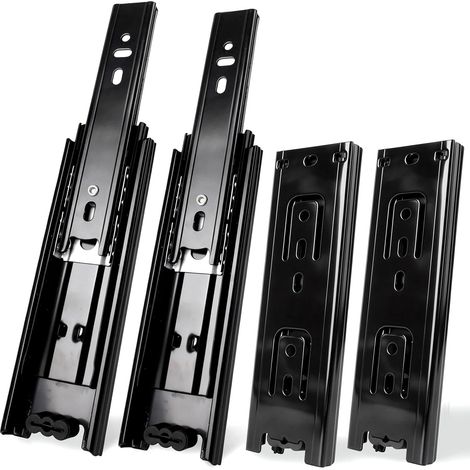 Lot de 4 rails de tiroir de 200 mm, glissières télescopiques à 3 plis, charnières de tiroir à extension complète de 400 mm, charge lourde de 45 kg (noir) (1/5)