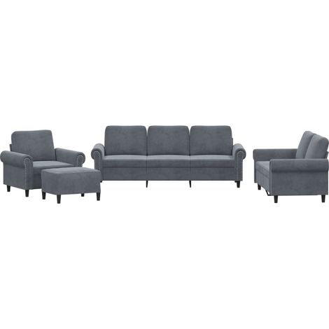 Ensemble de Canapé  Sofas 4 pcs avec coussins Gris foncé Velours