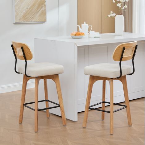 Set de 2 taburetes de bar 44x51x96 cm madera y chenilla beige giratorios 360° – MEUBLIV (1/5)