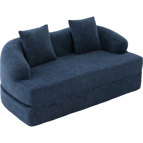 Divano letto a 2 posti pieghevole in ciniglia blu navy con 2 cuscini (1/5)