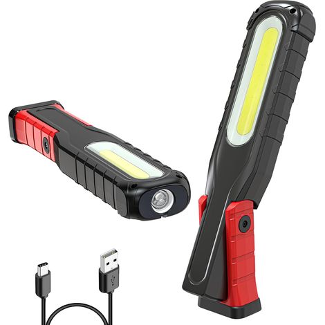 Lampe de Travail Rechargeable Puissante, 6000 mAh Lampe d'inspection avec Fonction Pivotante Pied Magnétique et Crochets, 5 Modes Lampe Mecanicien pour Garage Camping (1/5)