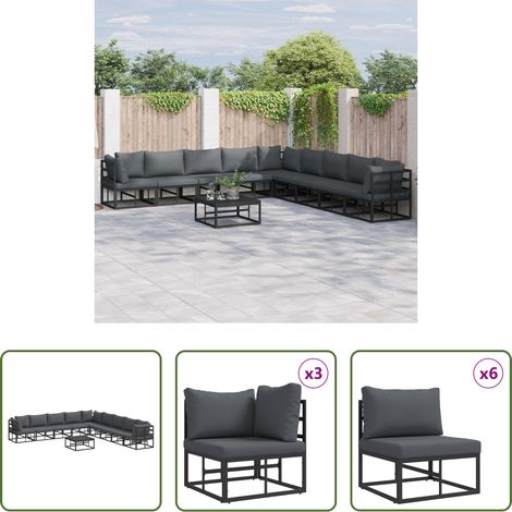 Gartenmöbel - Gartensofa-set mit Kissen 10 pcs Schwarz Aluminium (1/5)