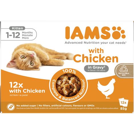 Iams Advanced Nutrition Katzennassfutter Kitten 12 x 85 g Huhn in Sauce Nassfutter