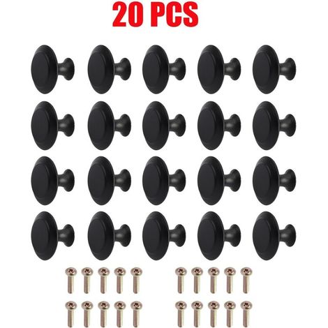 Lntyq 20 Pièces Bouton de Tiroir Noir Mat,Boutons de Placard Rond Bouton de Meubles avec Vis pour Armoire Cuisine Tables Chevet(2722mm)
