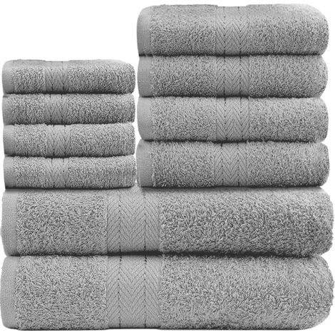 Lot de 10 Serviettes, 100% Coton, 450 g/m², Absorbantes, Douces, Salle de Bain