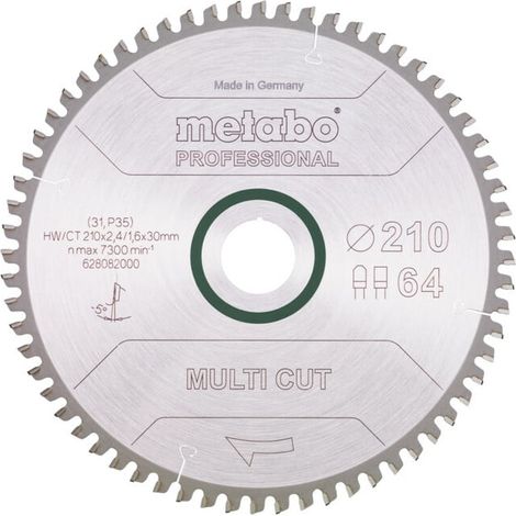 Lame de scie circulaire HW/CT 210 x 30 x 2,4/1,6, nombre de dents 64, denture plate/denture trapézoïdale, angle d'attaque 5° nég. metabo (1/3)
