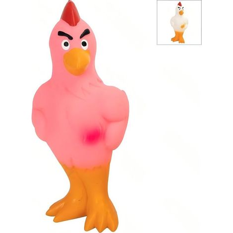 Un jouet pour chien en forme de poulet, fabriqué en latex, qui émet des sons et a un effet anxiolytique. (1/3)