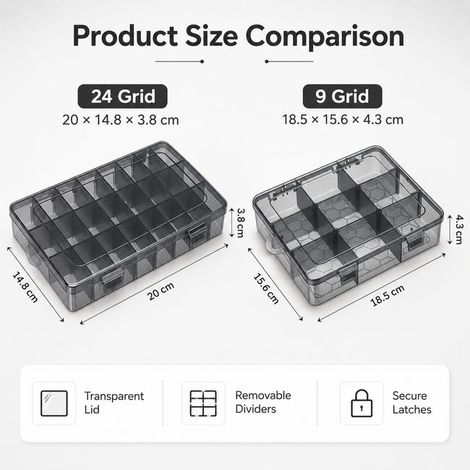 Caja organizadora de almacenamiento con 24+9 compartimentos para tornillos, componentes electrónicos y piezas de bricolaje (1/5)