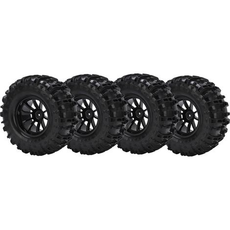 Ensemble de roues et pneus noirs avec moyeu en plastique pour Monster Truck 1/8 et 1/10 Short Course Truck (voitures radiocommandées). (1/5)