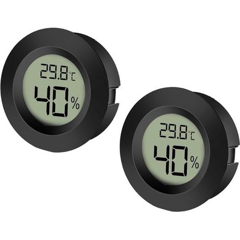 Paquete de 2 termómetros higrómetros digitales LCD，medidores de humedad y temperatura para interiores y exteriores，color negro y redondos (1/5)