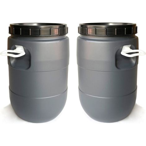 Bidon de boca ancha de 30 litros  X2 UNDS  Con Asas  Gris y Negro (1/5)