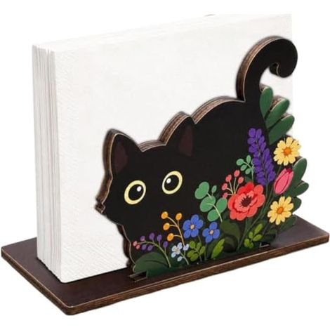 Porte-serviettes mignon en bois chat noir mignon décoration verticale (1/5)