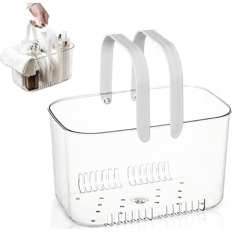 Panier de douche mignon, style simple, grande capacité, étanche, design creux, portable, transparent, organisateur de salle de bain (blanc) (1/5)