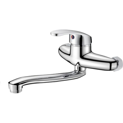 Robinet Cuisine 25cm Robinet Mural bec Pivotant à 360° Argent (1/5)