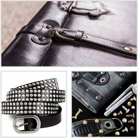 Ensemble de rivets pour cuir 360°, rivets à double tête, clous tubulaires en métal, 3 tailles, avec perforateur, 3 pièces et Femeo (1/2)