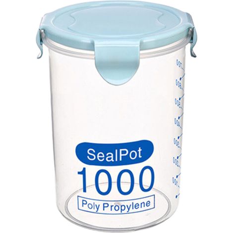Boîte de rangement transparente en plastique pour aliments de cuisine, céréales, haricots, noix (bleue, 1000 ml) (1/5)