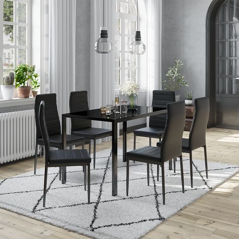 Esstisch Set Grand, Schwarz, 120 x 75 cm 6er Set, Vicco