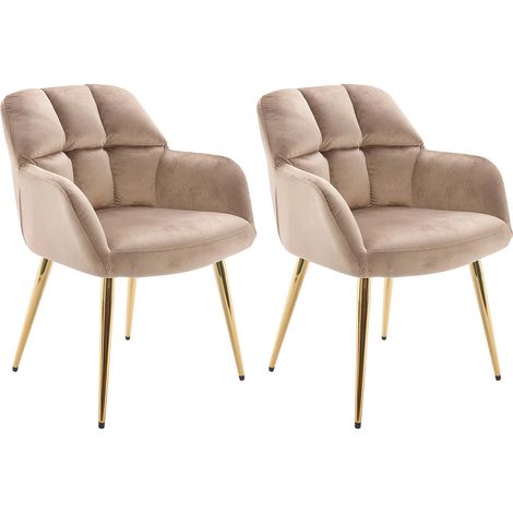 Sedia con braccioli Velluto e Metallo Dorato Beige - Lotto di 2 - PEGA (1/5)