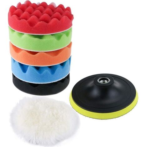 Kit d'éponge de polissage avec adaptateur de forage et tampons d'épilation en laine, jeu de 7 tampons de polissage pour la voiture, polisseuse et cirage (1/5)