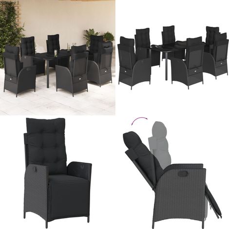 7-tlg. Garten-Essgruppe mit Kissen Schwarz Poly Rattan - Gartenstuhl - Gartentisch (1/5)