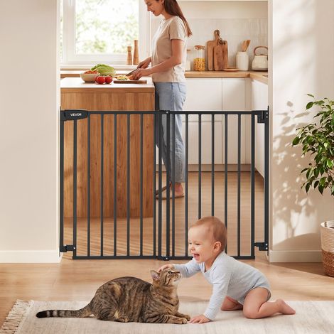 Barrière de Sécurité Bébé, Largeur Réglable 720-1085 mm, Barrière Porte Chien, Hauteur 760 mm, Sans Barre au Sol, Fixation par Perçage avec Accessoires, Pour Escaliers, Passages et Maison, Noir (1/5)