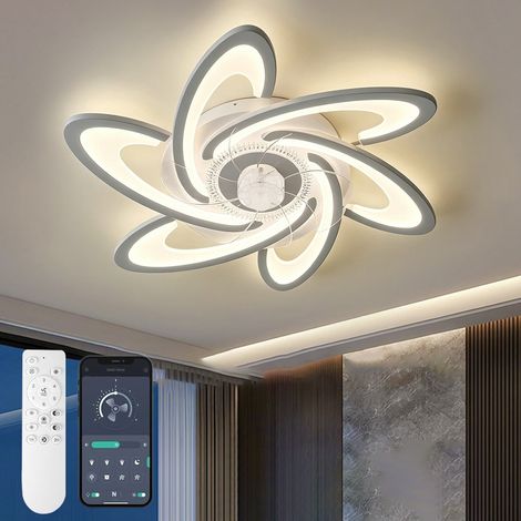 Ventilateur de Plafond LED 63 cm avec Télécommande et Application, Lumière Dimmable, 6 Vitesses, Minuterie, Moteur Réversible pour Chambre, Salon et Cuisine (1/5)