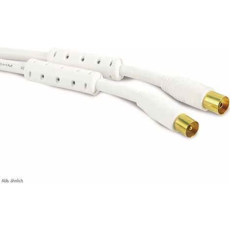 Câble d'antenne S-IMPULS, 1 m, filtre de courant de gaine, blanc, plaqué or, 100 dB