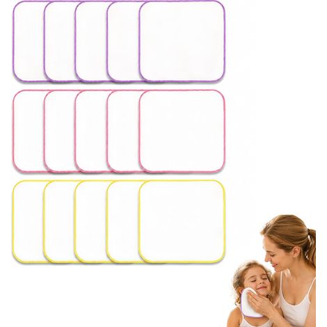 Mini organic cotton baby washcloths, 15 pieces, 16x16 cm, reusable, colored edges (1/5)
