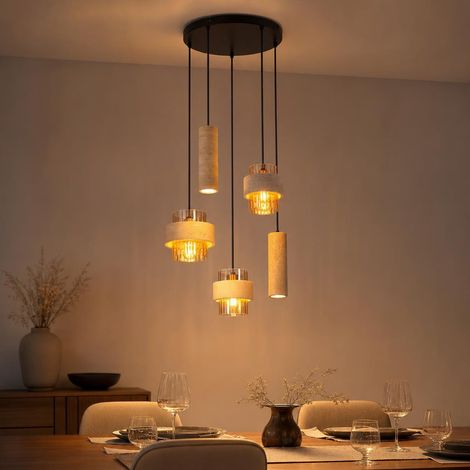 Hängeleuchte Hängelampe Wohnzimmerlampe Höhenverstellbar Schwarz Metall H 130 cm (1/5)