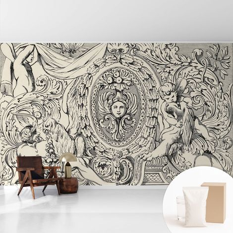 Papier peint intissé mural avec imprimé pour décoration pour salon pour chambre à coucher pour entrée Richesse des ornements 416x254 cm (1/5)