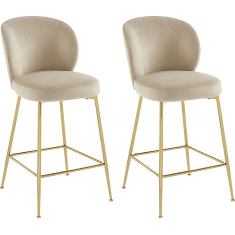 Sgabello da bar in Velluto e Metallo Dorato Beige  - Lotto di 2 - POLPONA (1/5)