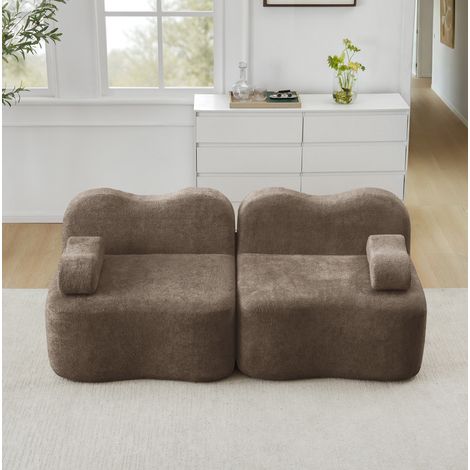 Divano modulare 2 posti 32D 178x94.5x70 cm marrone in velluto con seduta profonda e senza montaggio (1/5)