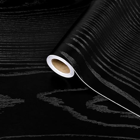 Papier peint effet bois Film vinyle autocollant à grain de bois noir, papier contact amovible et imperméable pour meubles, plans de travail de cuisine, appuis de fenêtre, comptoirs, 40 x 200 cm (1/5)