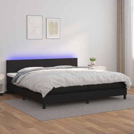 Sommier tapissier avec matelas et LED Lit adulte Contemporain Noir 200x200cm Similicuir 18094 (1/5)