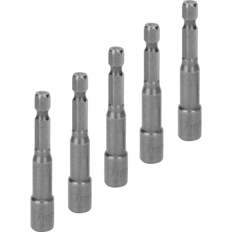 Jeu de 5 embouts douille magnétiques en acier chrome-vanadium, hexagonaux, pour vis et écrous, outil de réparation, 65x1/4x7.0 mm (1/5)