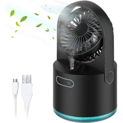 HONORNIC - Mini ventilateur brumisateur - Noir - 3 vitesses - 300 ml - USB - Silencieux (30 dB)