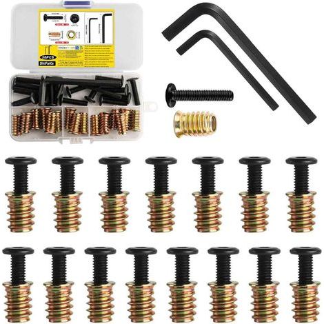 Insert Fileté Bois - M6 x 20 mm - Vis de Connexion M6 x 25 mm - Pour Assemblage Meubles en Bois - Lot de 30 Pièces avec 2 Clés (1/5)