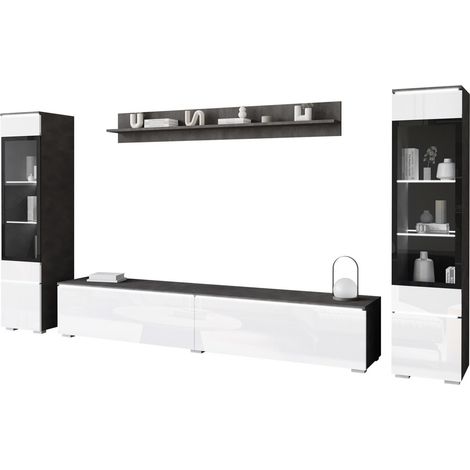 Conjunto de salón Mirfivo 101, Madera gris + Blanco brillante