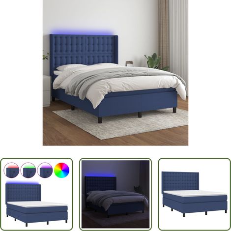 vidaXL LED-Streifen - Boxspringbett mit Matratze & LED Blau 140x200 cm Stoff (1/5)