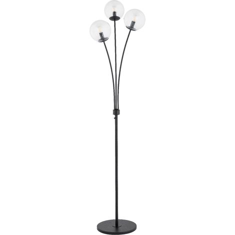 Lampadaire noir 3 globes transparents 175cm 3xE14 SEBIA (1/3)