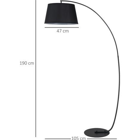 Stehlampe, Gebogene Stehleuchte mit Stoffschirm, Bodenlampe mit runder Basis, Metall, 105L x 47B x 190H cm, Schwarz (1/5)