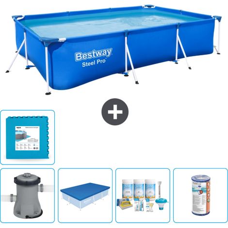 Piscine Bestway Rectangulaire Steel Pro - 300 x 201 x 66 cm - Bleue - Comprend des Accessoires CB12 (1/5)