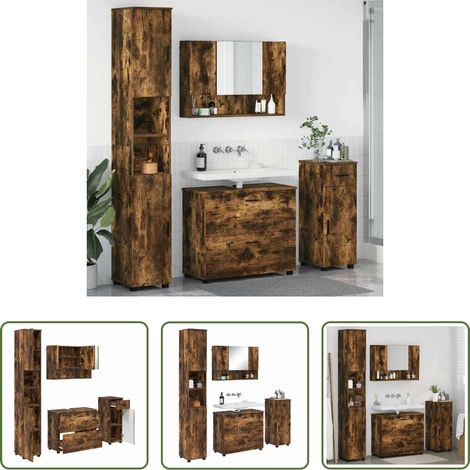vidaXL Spiegel -  Badezimmermöbel-Set mit Schubladen 4 pcs Geräucherte Eiche (1/5)
